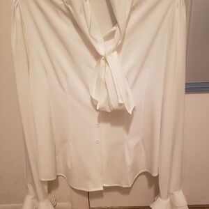 Pearl White Blouse with Tie Neck